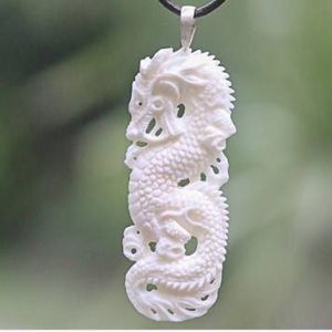 Vintage carved dragon pendant necklace